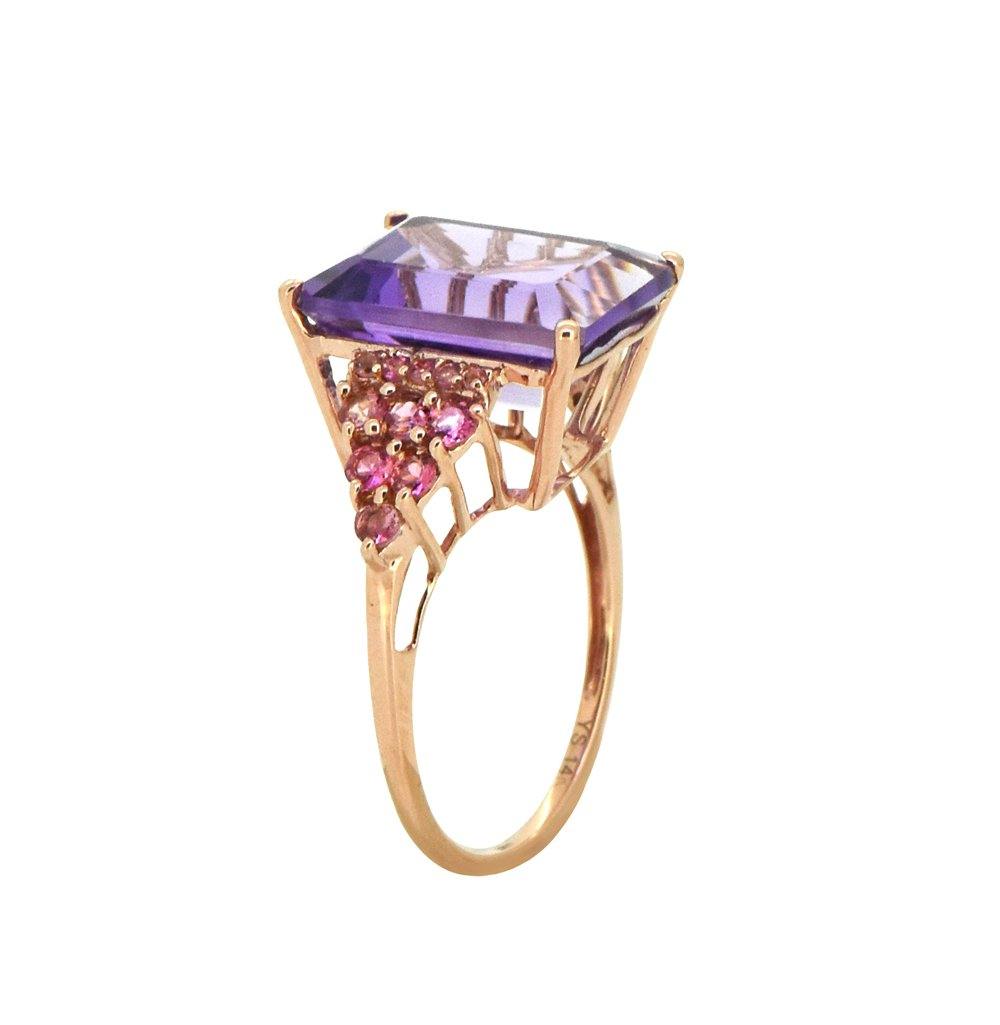 8.95 Ct. Amethyst Tourmaline Solid 14k Rose Gold Designer Ring Jewelry - YoTreasure