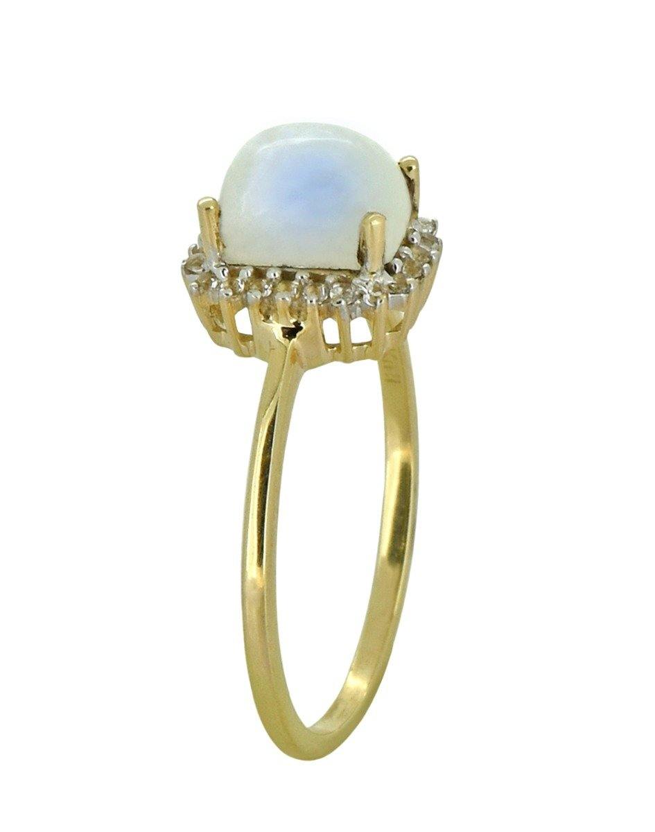 1.22 Ct Moonstone White Topaz Solid 10k Yellow Gold Ring Jewelry - YoTreasure