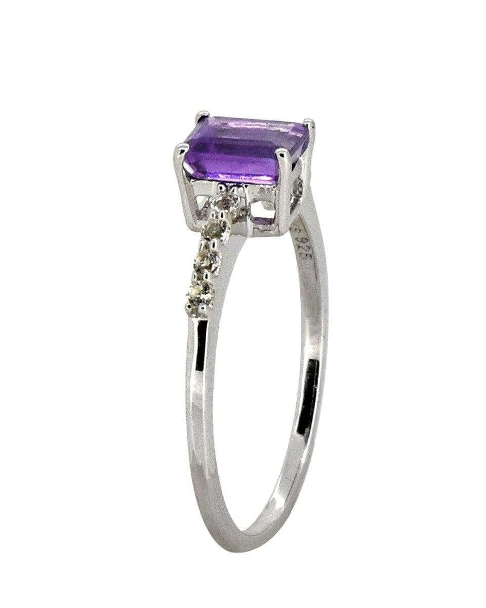 0.64 Ct Amethyst White Topaz Solid 925 Sterling Silver Ring Jewelry - YoTreasure