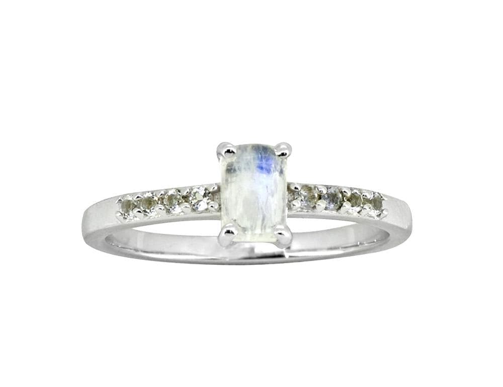 0.64 Ct Moonstone White Topaz Solid 925 Sterling Silver Ring Jewelry - YoTreasure