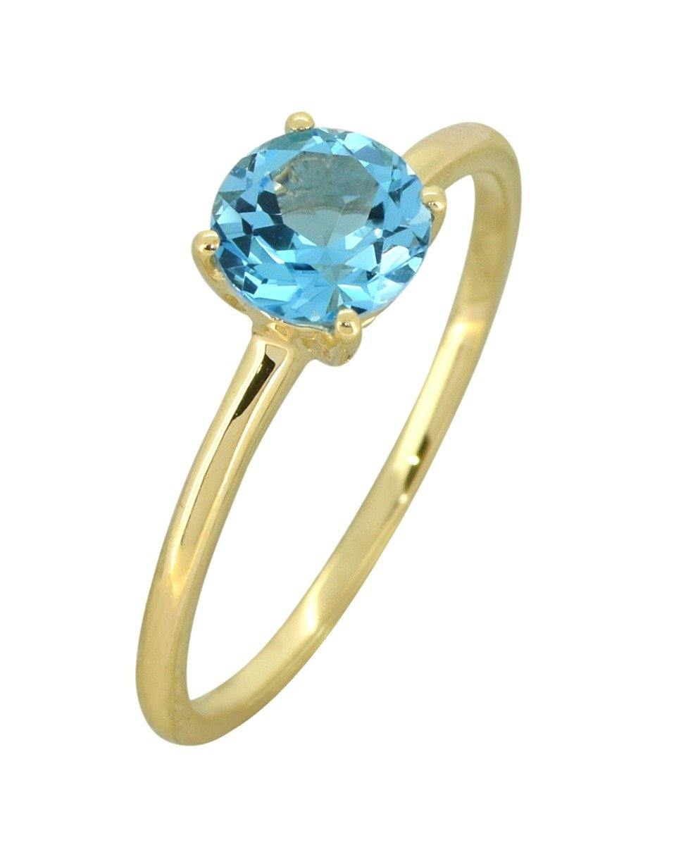Swiss Blue Topaz Solid 10K Yellow Gold Gemstone Ring - YoTreasure