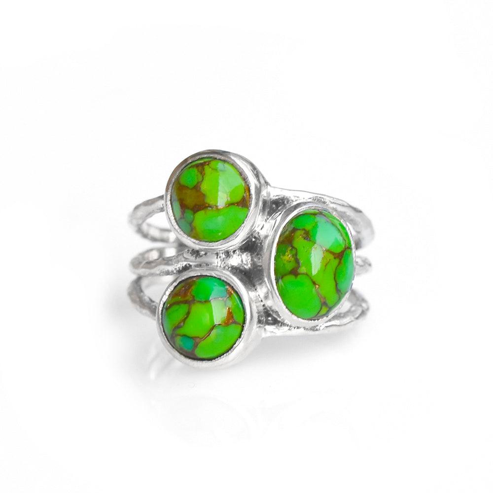 Green Copper Turquoise Solid 925 Sterling Silver Designer Ring Jewelry - YoTreasure