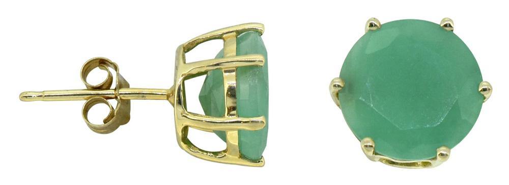 Green Emerald Solid 10k Yellow Gold Round Stud Earrings - YoTreasure