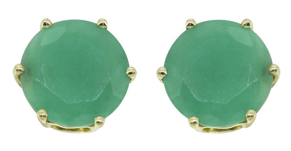 Green Emerald Solid 10k Yellow Gold Round Stud Earrings - YoTreasure