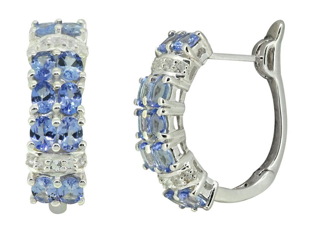 Solid 925 Sterling Silver Blue Tanzanite & White Topaz Hoop Earrings - YoTreasure