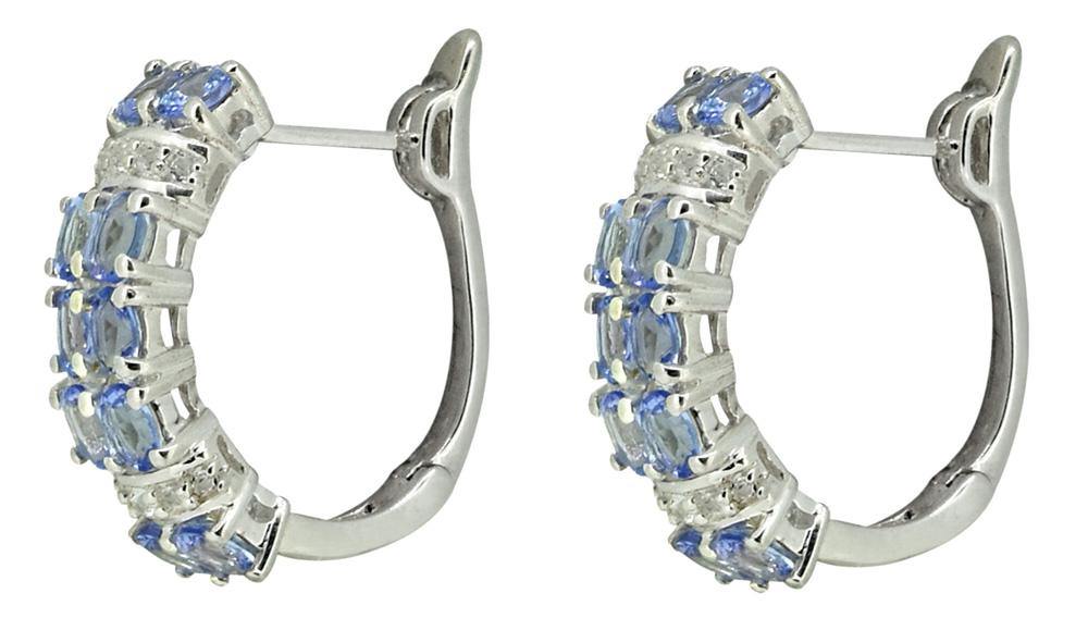 Solid 925 Sterling Silver Blue Tanzanite & White Topaz Hoop Earrings - YoTreasure