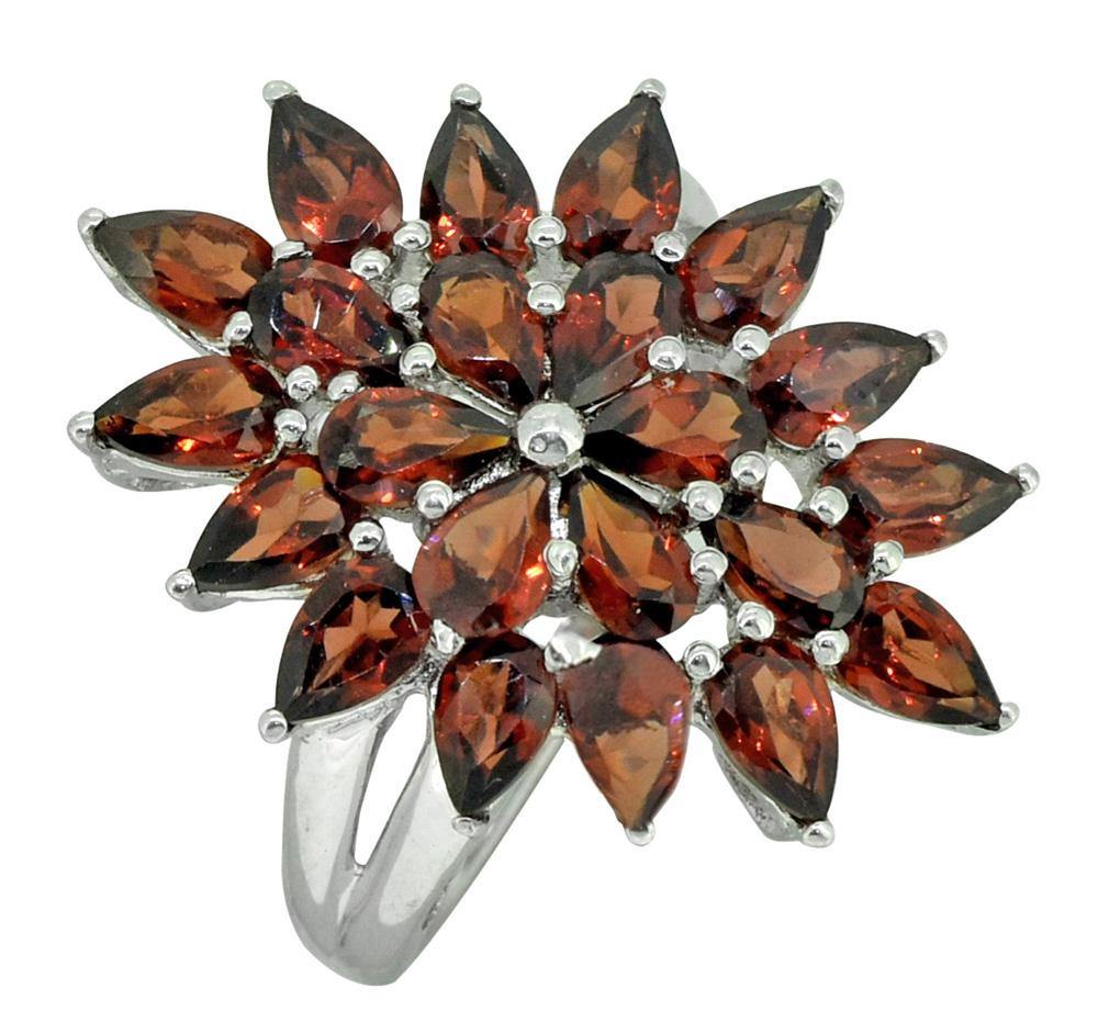 Natural Red Garnet 925 Sterling Silver Flower Cluster Ring - YoTreasure
