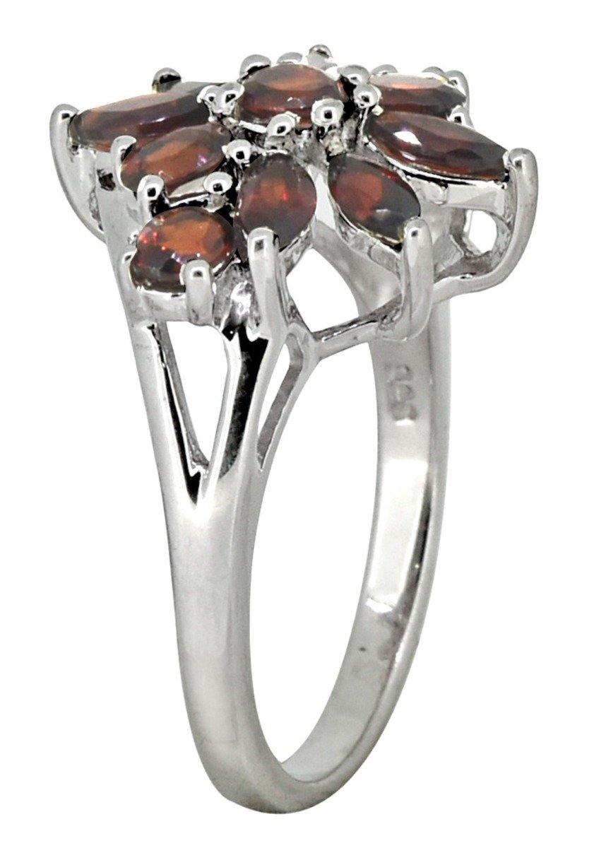 Natural Red Garnet 925 Sterling Silver Flower Cluster Ring - YoTreasure