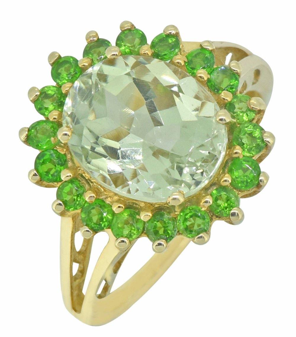 Solid 10K Yellow Gold Green Amethyst & Chrome Diopside Cocktail Ring - YoTreasure