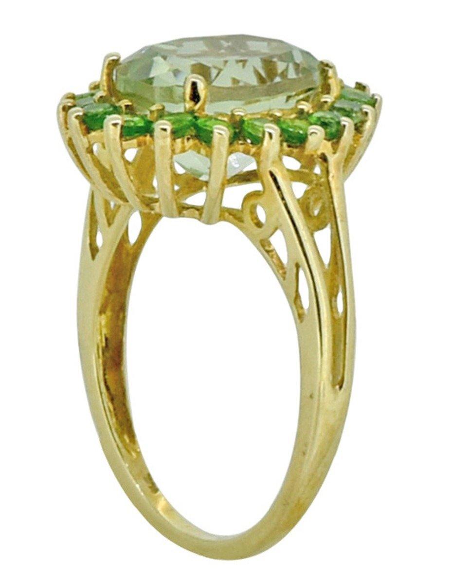 Solid 10K Yellow Gold Green Amethyst & Chrome Diopside Cocktail Ring - YoTreasure