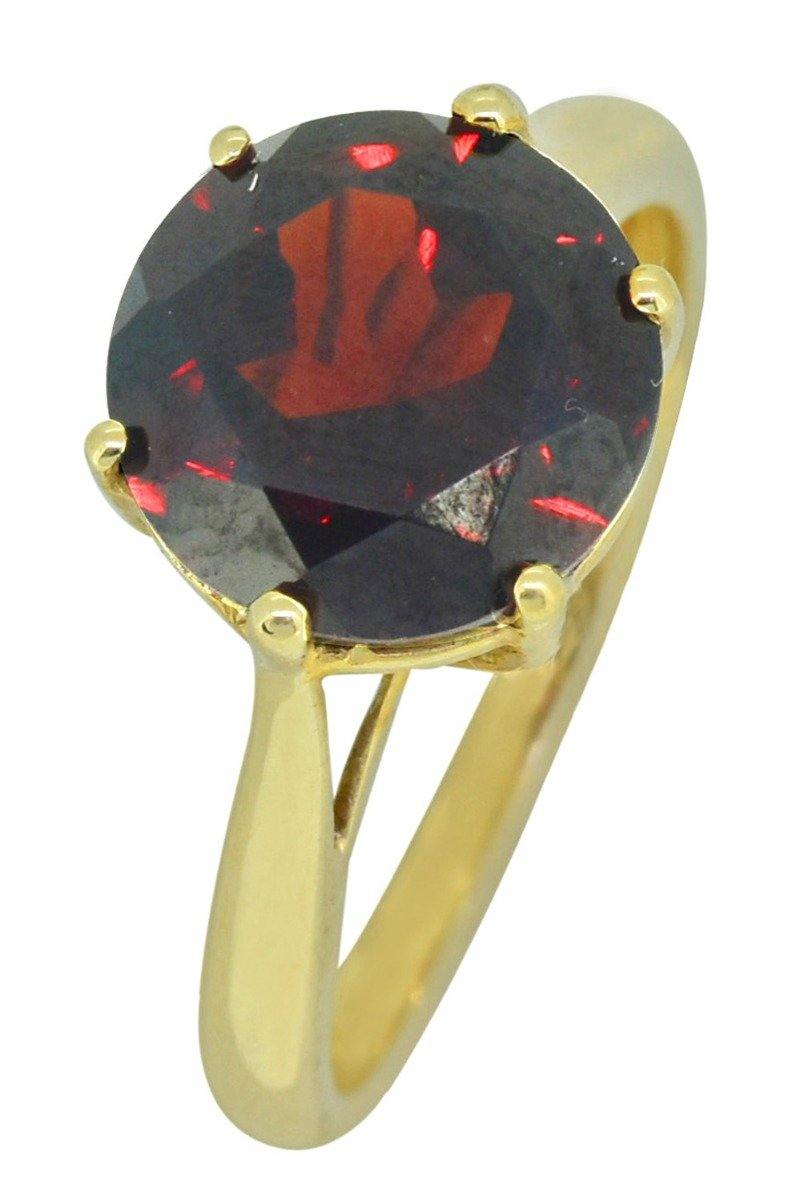 Solid 10K Yellow Gold Natural Round Red Garnet Ring - YoTreasure