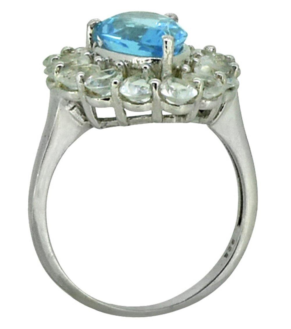 Swiss Blue Topaz Solid 925 Sterling Silver Cluster Ring Jewelry - YoTreasure