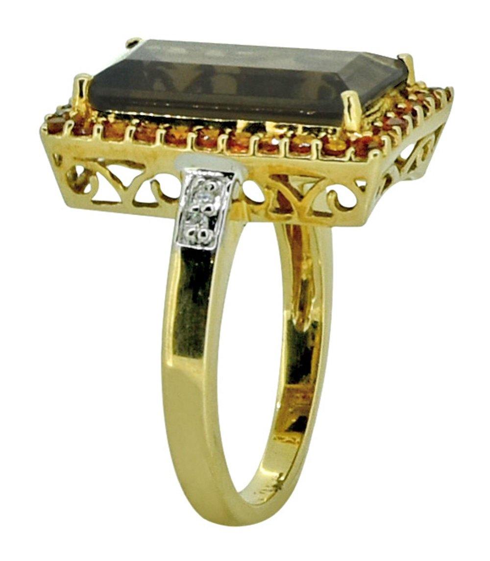 Smoky Quartz Citrine Solid 925 Sterling Silver 18k Gold Plated Designer Ring Jewelry - YoTreasure