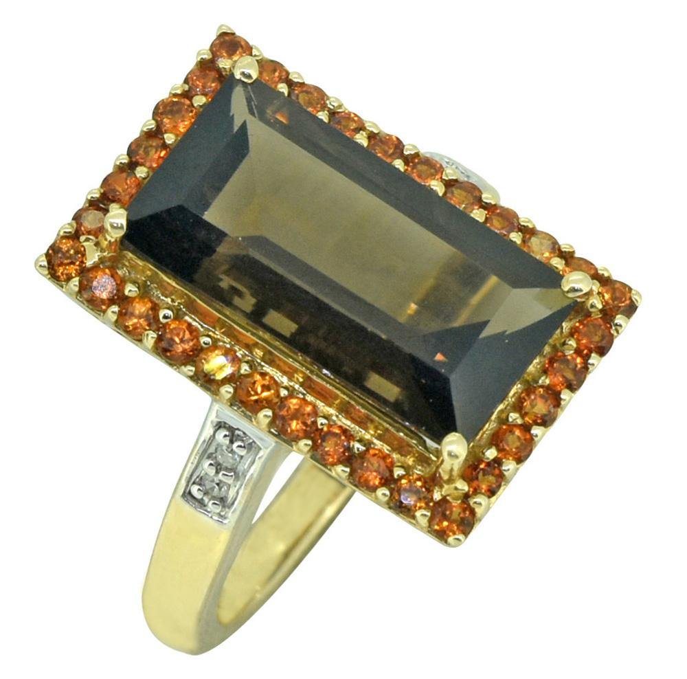 Smoky Quartz Citrine Solid 925 Sterling Silver 18k Gold Plated Designer Ring Jewelry - YoTreasure