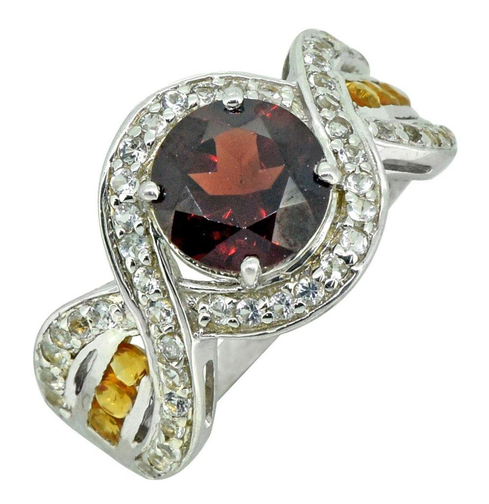 925 Sterling Silver Multi Gemstone Natural Red Garnet Ring Jewelry - YoTreasure