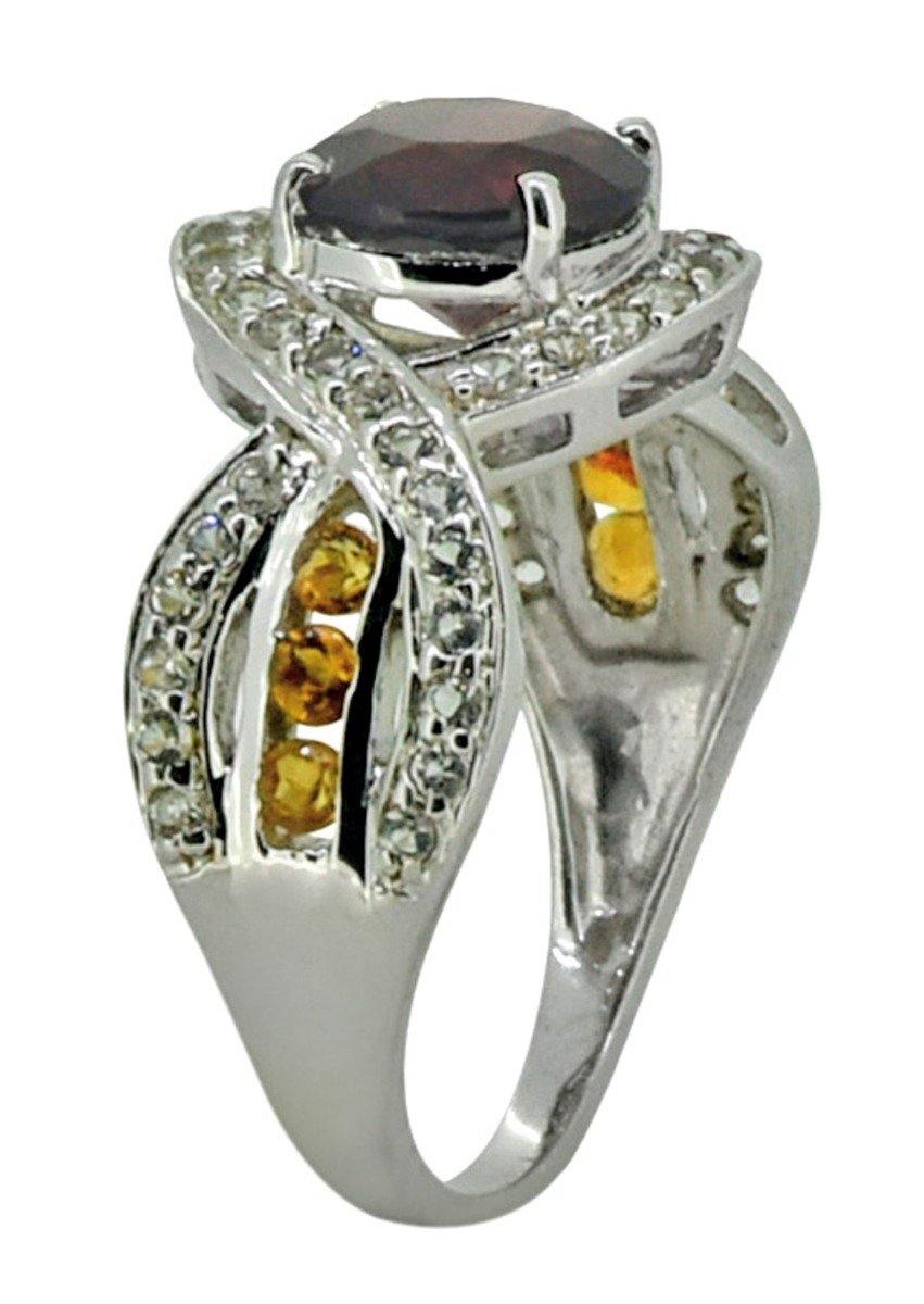 925 Sterling Silver Multi Gemstone Natural Red Garnet Ring Jewelry - YoTreasure