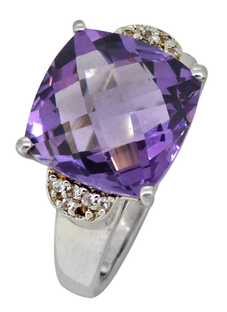 Purple Amethyst White Topaz Solid 925 Sterling Silver Ring Jewelry - YoTreasure