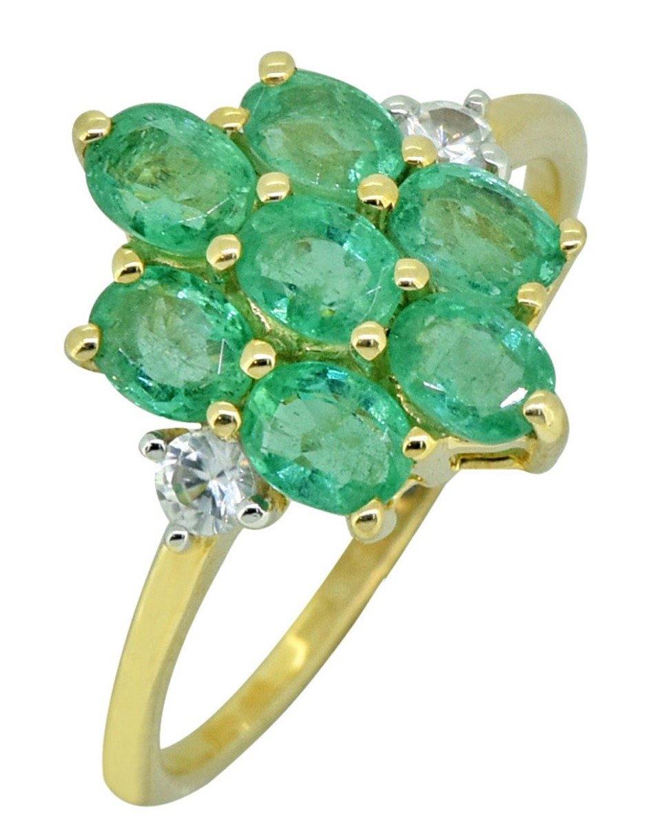 Solid 10K Yellow Gold Zambian Emerald White Zircon Cluster Ring - YoTreasure