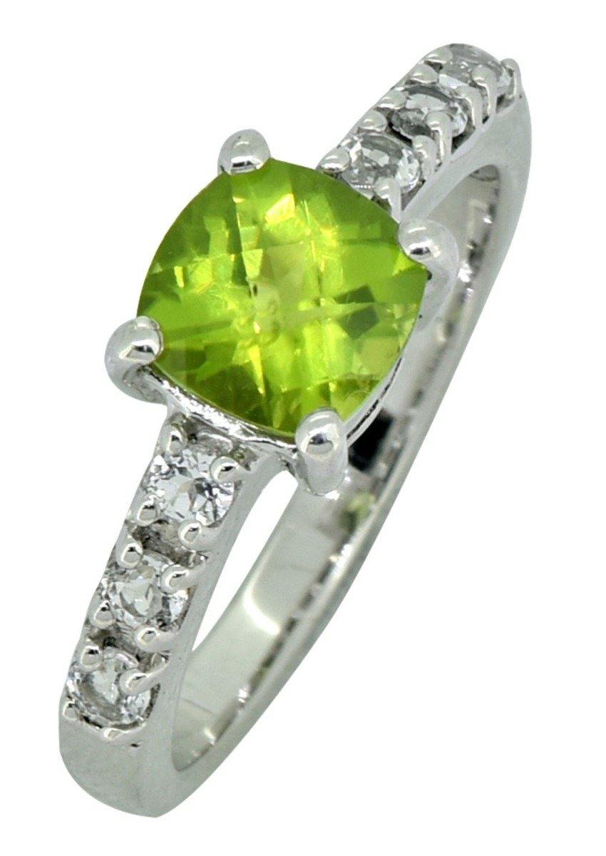 Natural Green Peridot White Topaz Solid 925 Sterling Silver Promise Ring Jewelry - YoTreasure