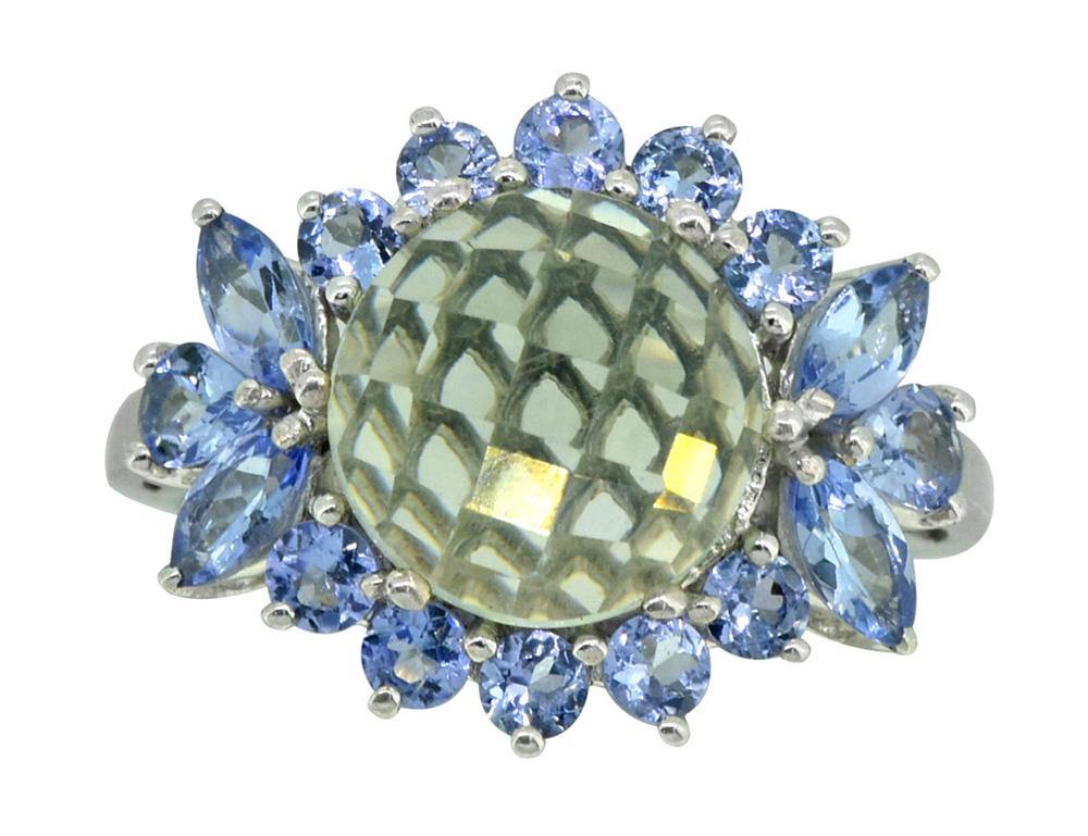 925 Sterling Silver Natural Green Amethyst & Tanzanite Cocktail Ring - YoTreasure