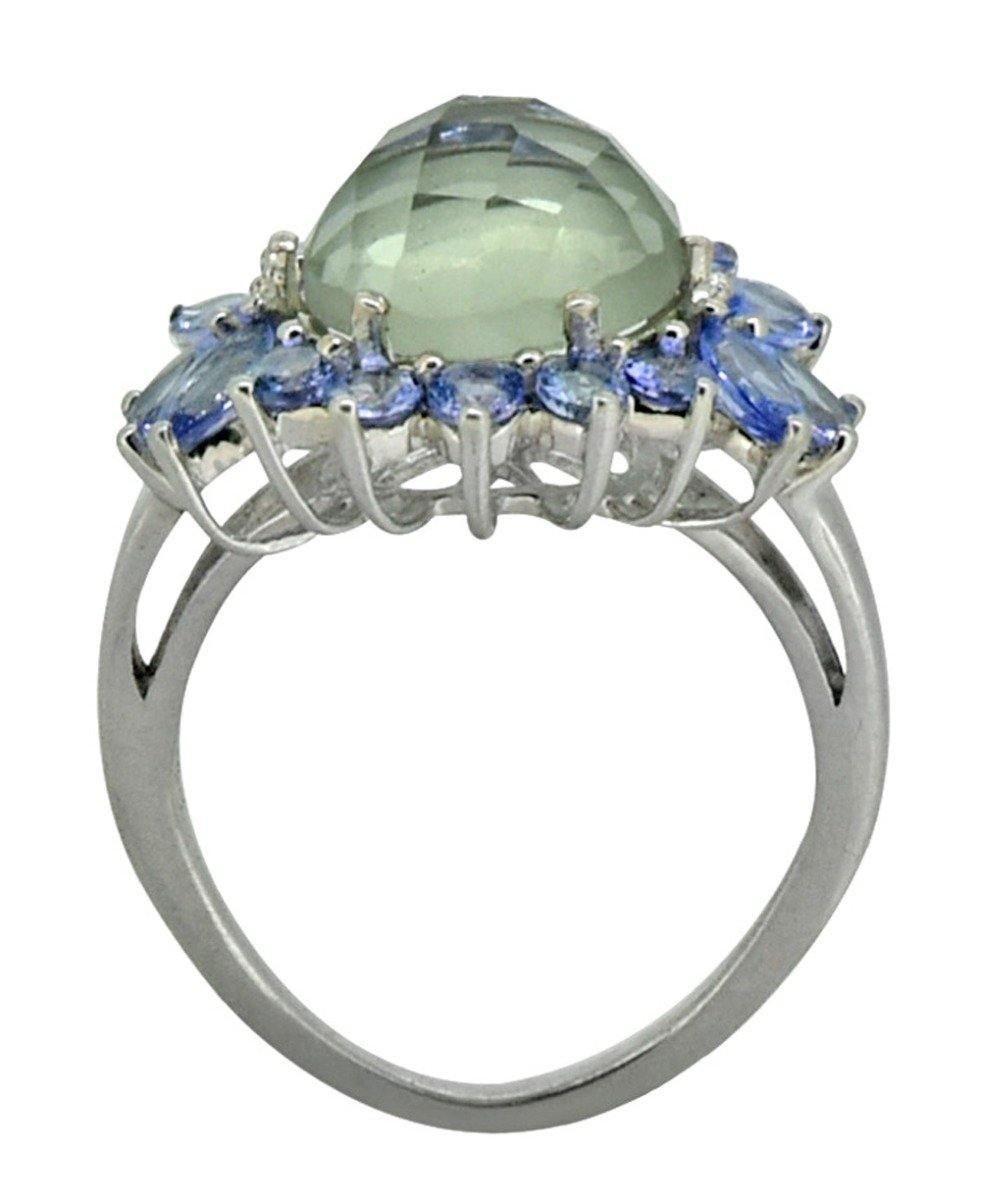 925 Sterling Silver Natural Green Amethyst & Tanzanite Cocktail Ring - YoTreasure