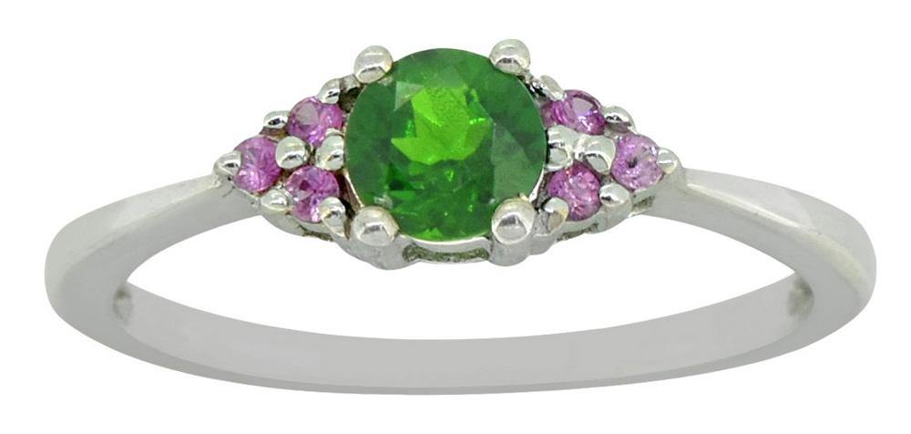 Solid 925 Sterling Silver Green Chrome Diopside & Pink Sapphire Ring - YoTreasure