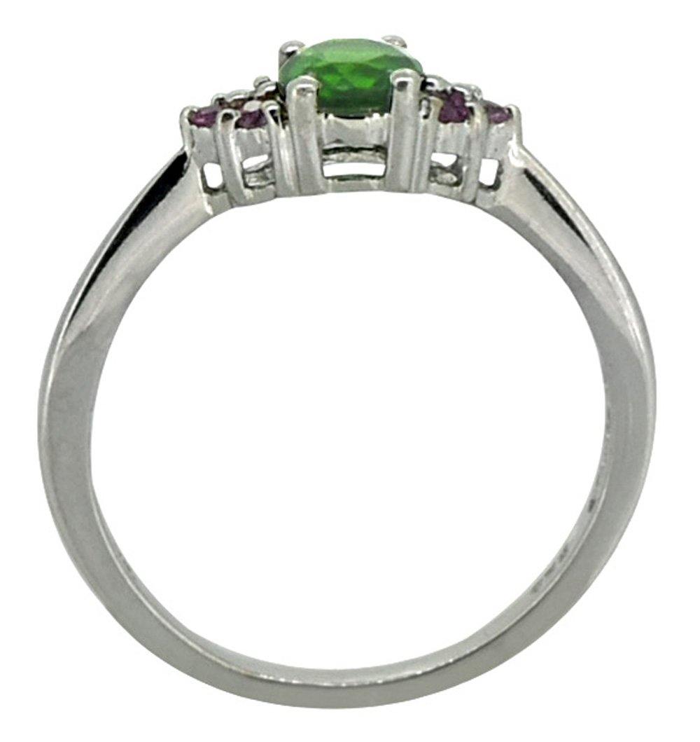 Solid 925 Sterling Silver Green Chrome Diopside & Pink Sapphire Ring - YoTreasure