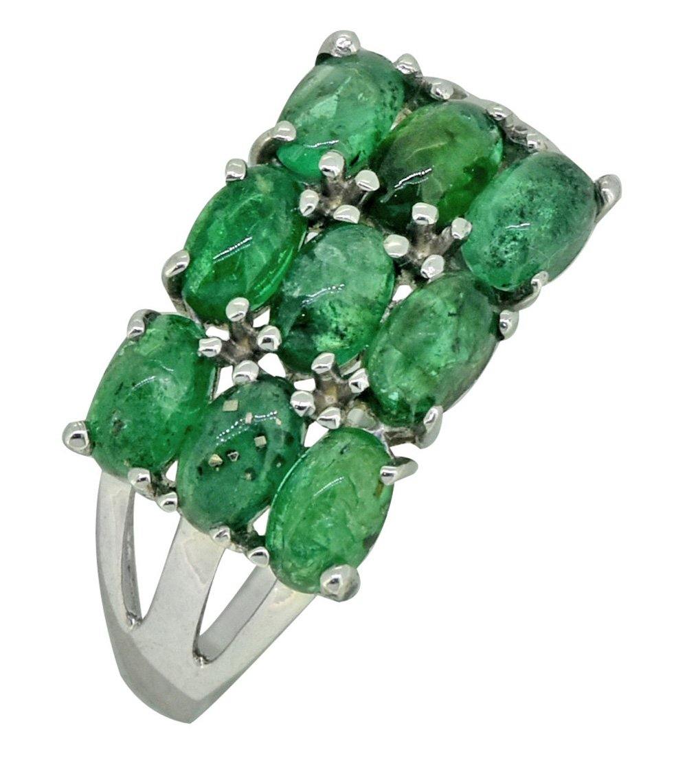 Solid 925 Sterling Silver Oval Green Emerald Cluster Ring - YoTreasure