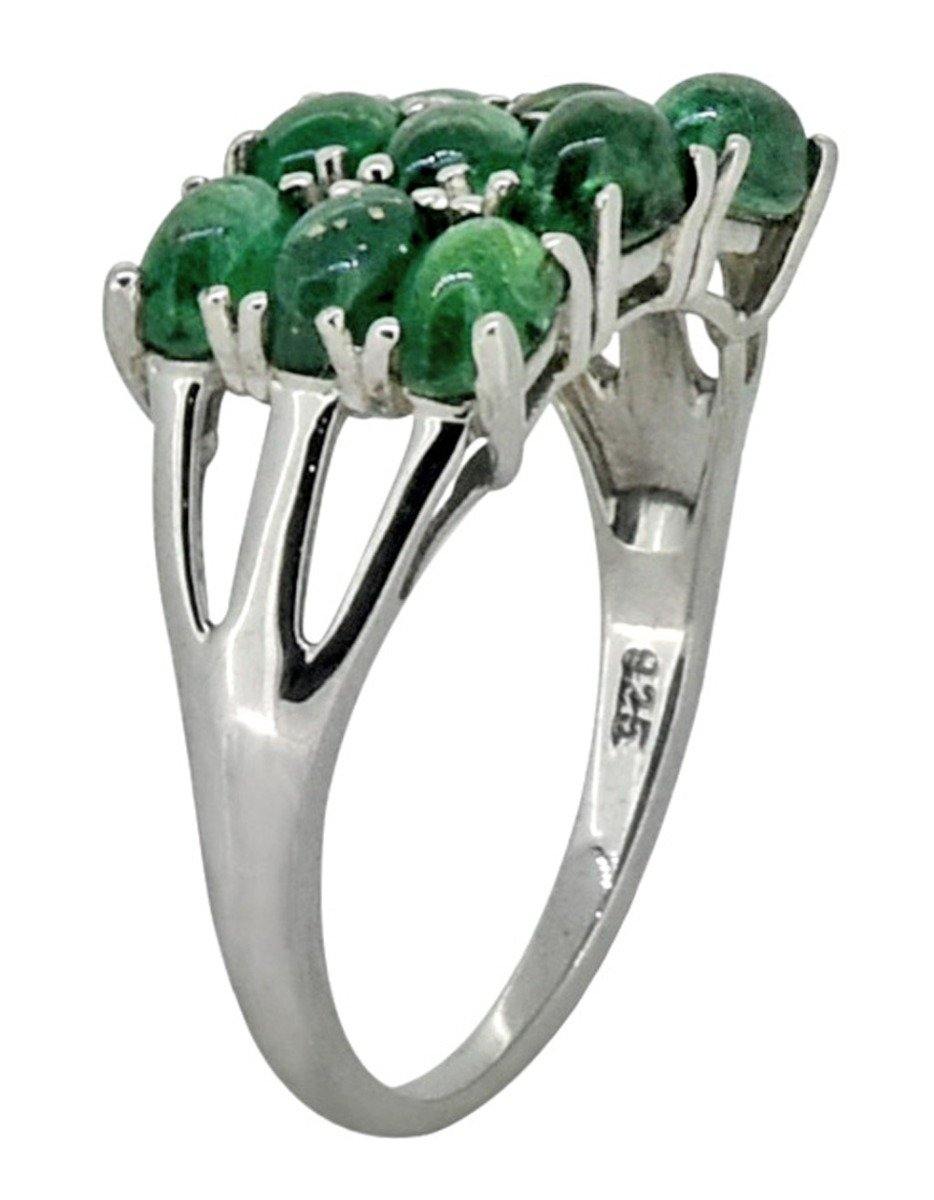 Solid 925 Sterling Silver Oval Green Emerald Cluster Ring - YoTreasure