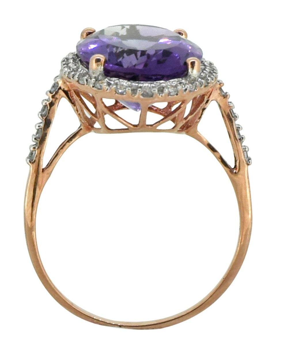 Amethyst White Topaz Solid 10k Rose Gold Designer Ring Jewelry - YoTreasure