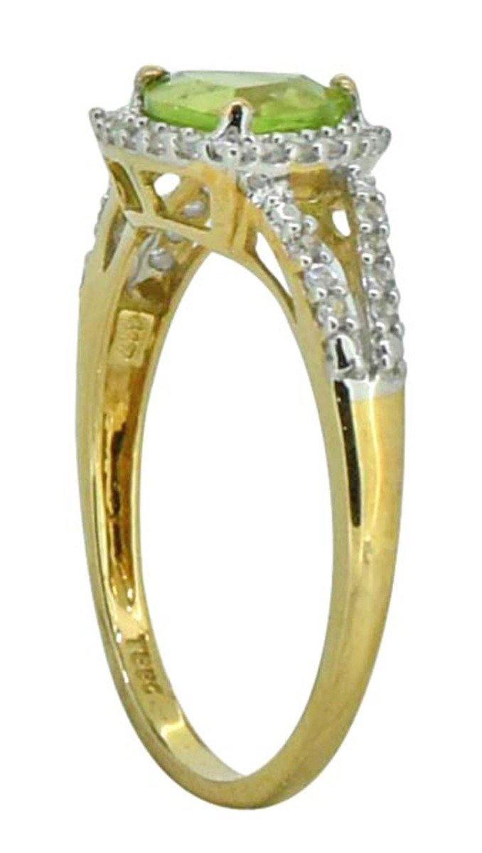 Solid 10K Yellow Gold Natural Green Peridot & White Zircon Designer Ring - YoTreasure