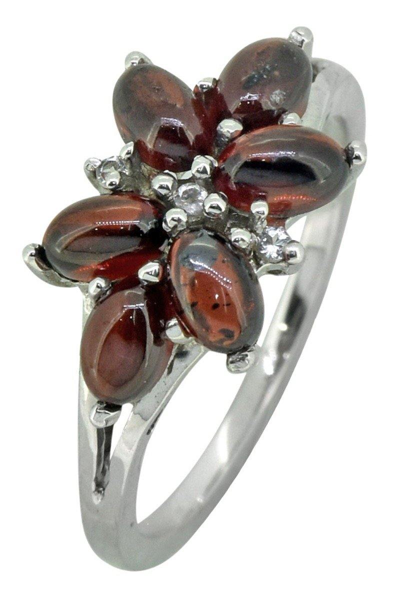 Natural Red Garnet White Topaz Solid 925 Sterling Silver Flower Cluster Ring Jewelry - YoTreasure