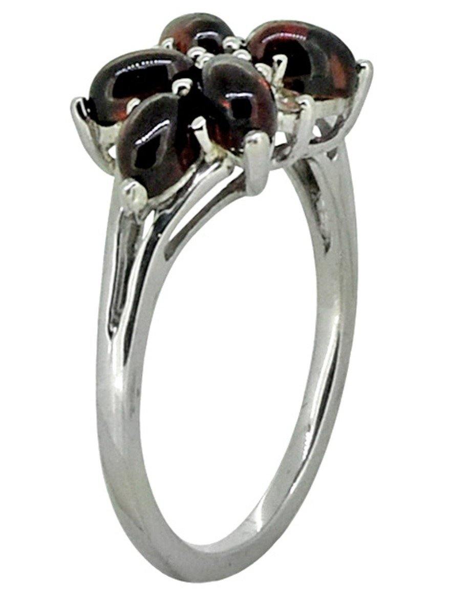 Natural Red Garnet White Topaz Solid 925 Sterling Silver Flower Cluster Ring Jewelry - YoTreasure