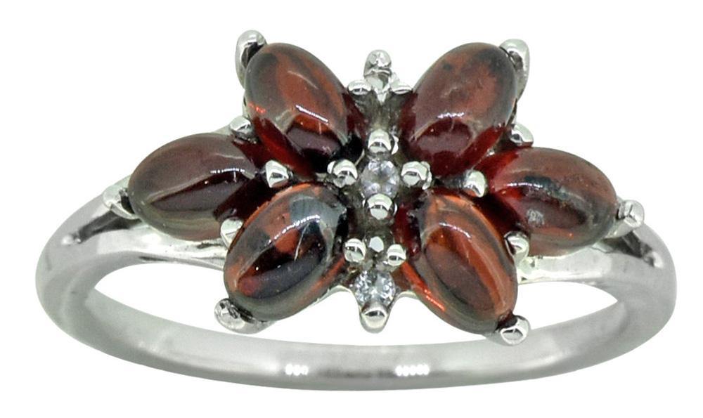 Natural Red Garnet White Topaz Solid 925 Sterling Silver Flower Cluster Ring Jewelry - YoTreasure