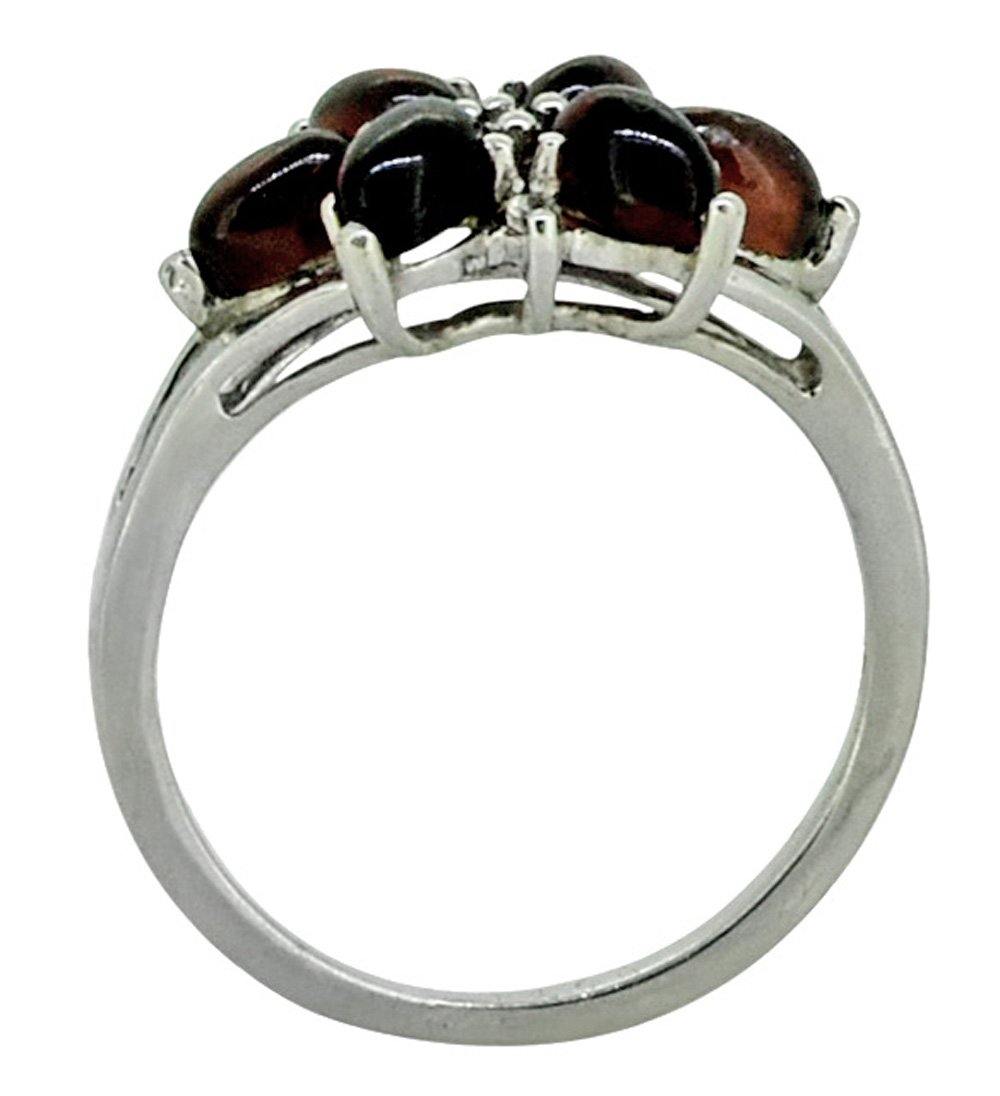 Natural Red Garnet White Topaz Solid 925 Sterling Silver Flower Cluster Ring Jewelry - YoTreasure