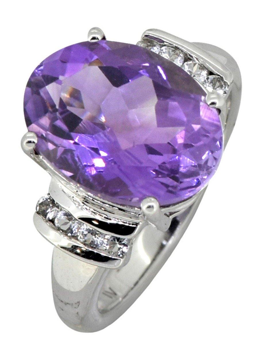 Purple Amethyst & White Topaz Solid 925 Sterling Silver Ring Jewelry - YoTreasure