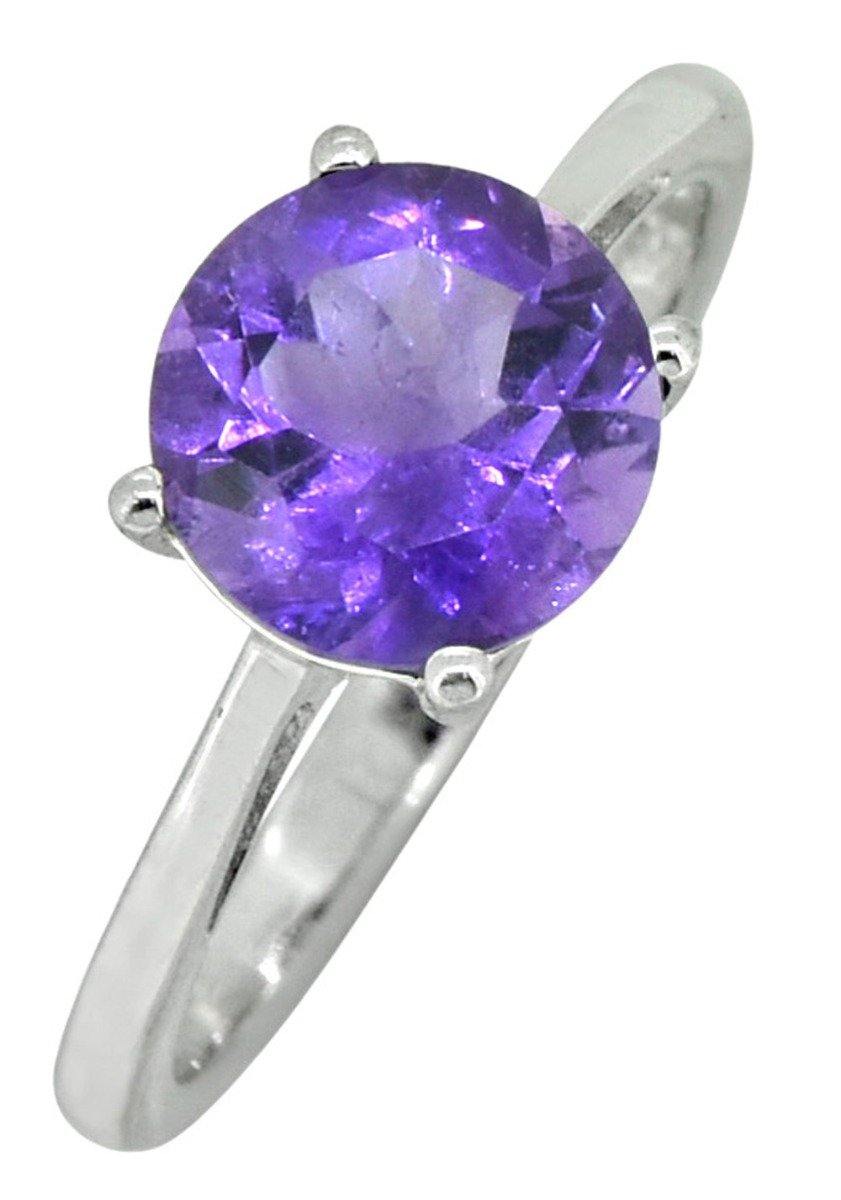 Natural Round Purple Amethyst Solid 925 Sterling Silver Ring Jewelry - YoTreasure