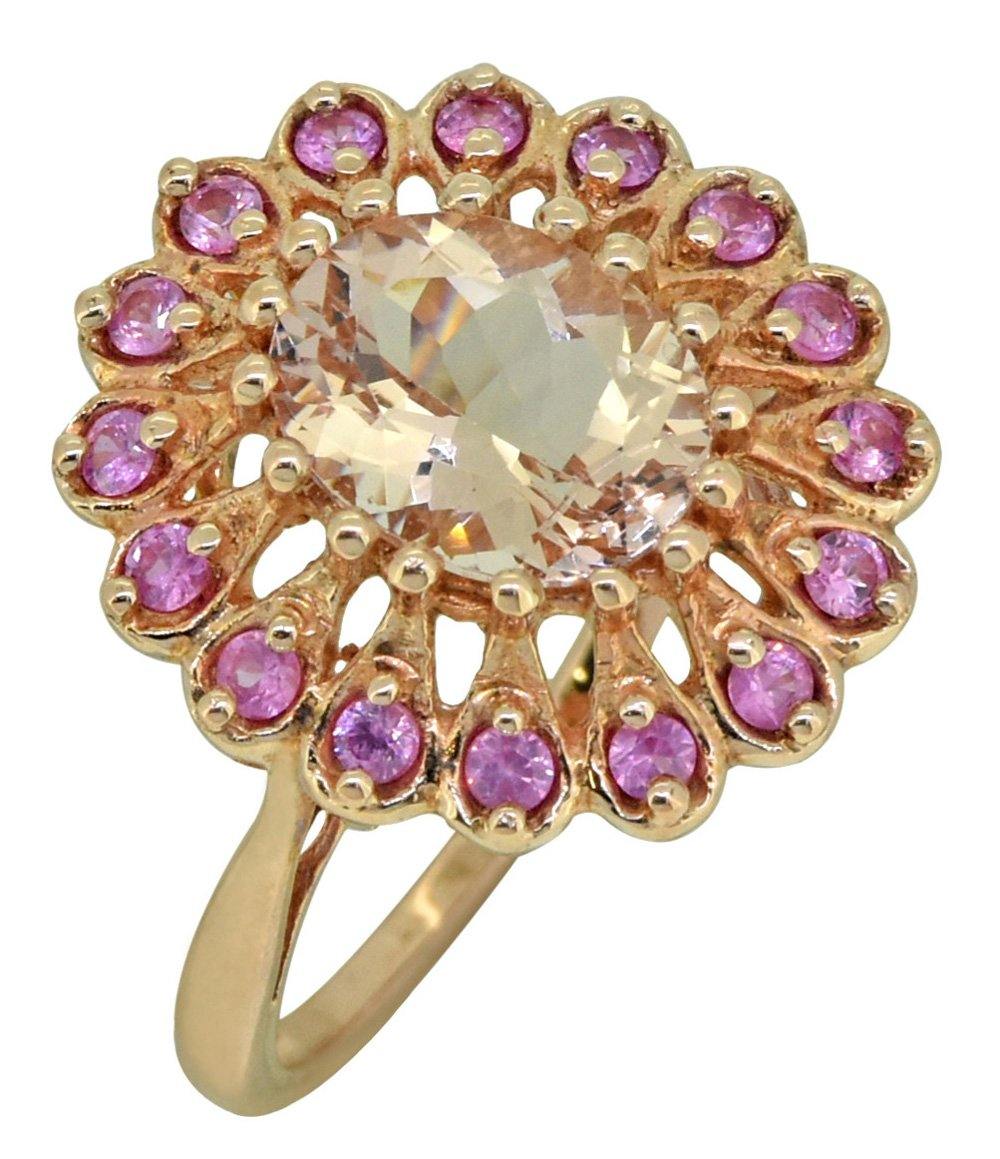 18k Rose Gold Plated Sterling Silver Morganite & Pink Sapphire Cocktail Ring - YoTreasure