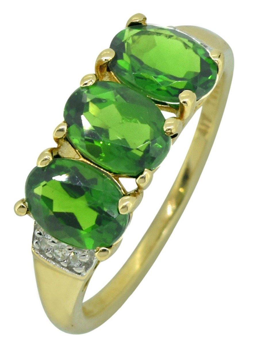 Solid 10K Yellow Gold Oval Green Chrome Diopside Designer Ring - YoTreasure