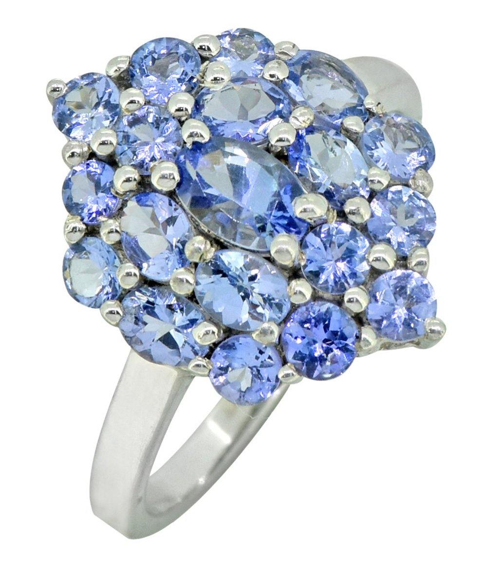 Blue Tanzanite 925 Sterling Silver Designer Cluster Ring - YoTreasure