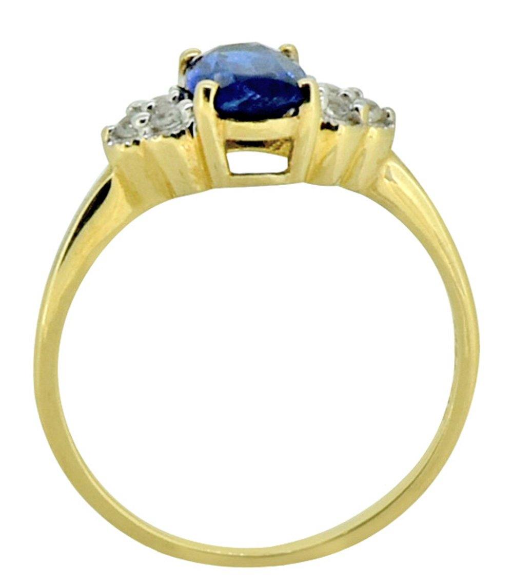 Solid 10K Yellow Gold Oval Blue Kyanite & Round White Zircon Ring - YoTreasure