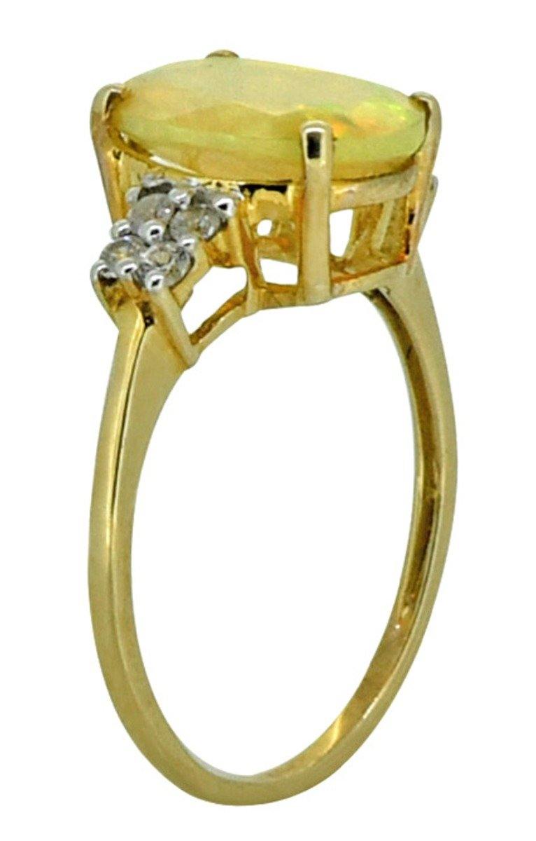 Solid 10K Yellow Gold Oval Ethiopian Opal & Round White Zircon Ring - YoTreasure