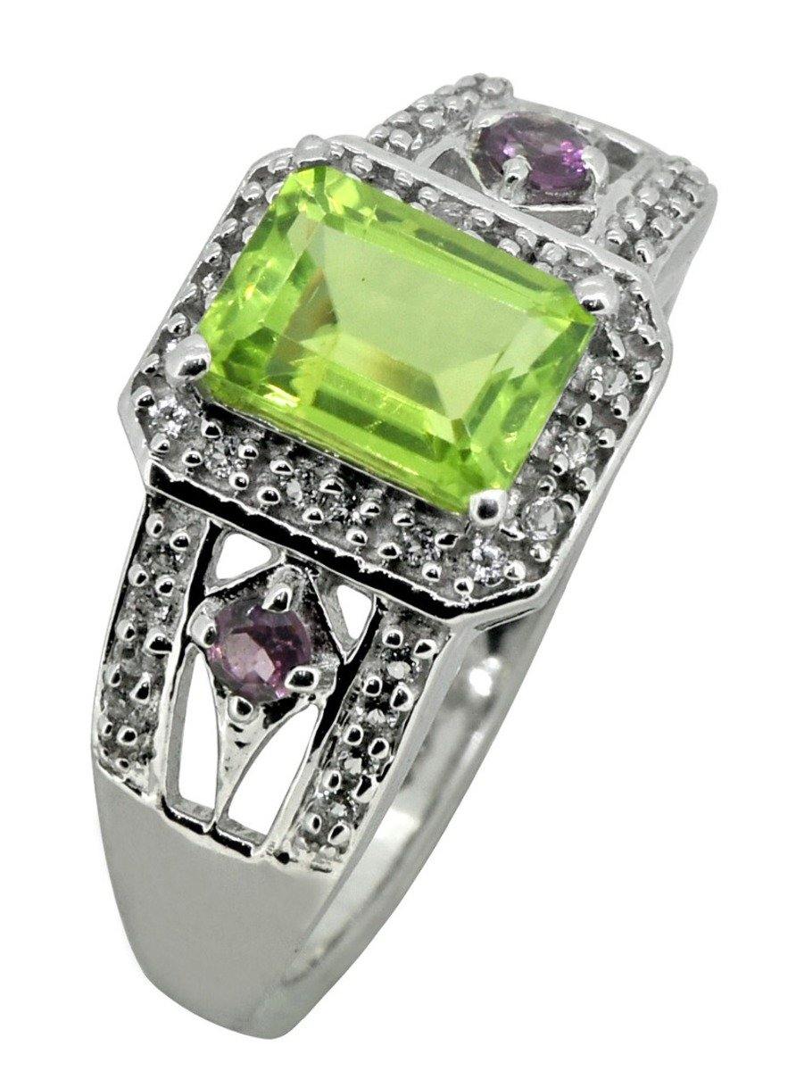 Green Peridot Multi Gemstone Solid 925 Sterling Silver Designer Ring Jewelry - YoTreasure