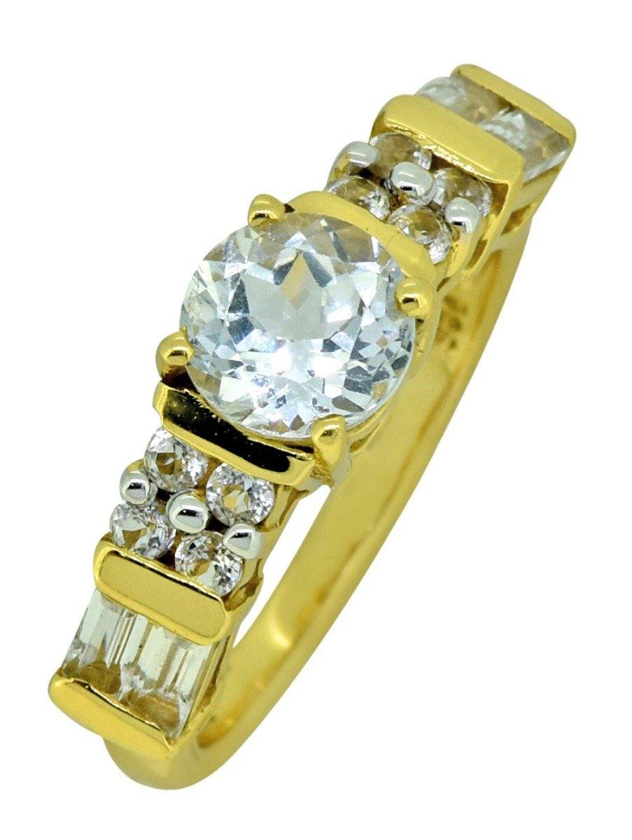 Round White Topaz 925 Sterling Silver 18k Gold Plated Ring Jewelry - YoTreasure
