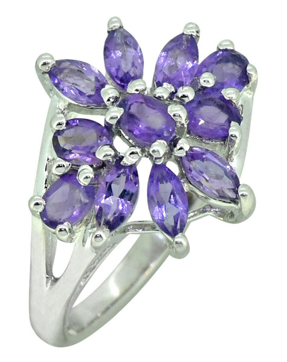 Natural Purple Amethyst 925 Sterling Silver Flower Cluster Ring - YoTreasure