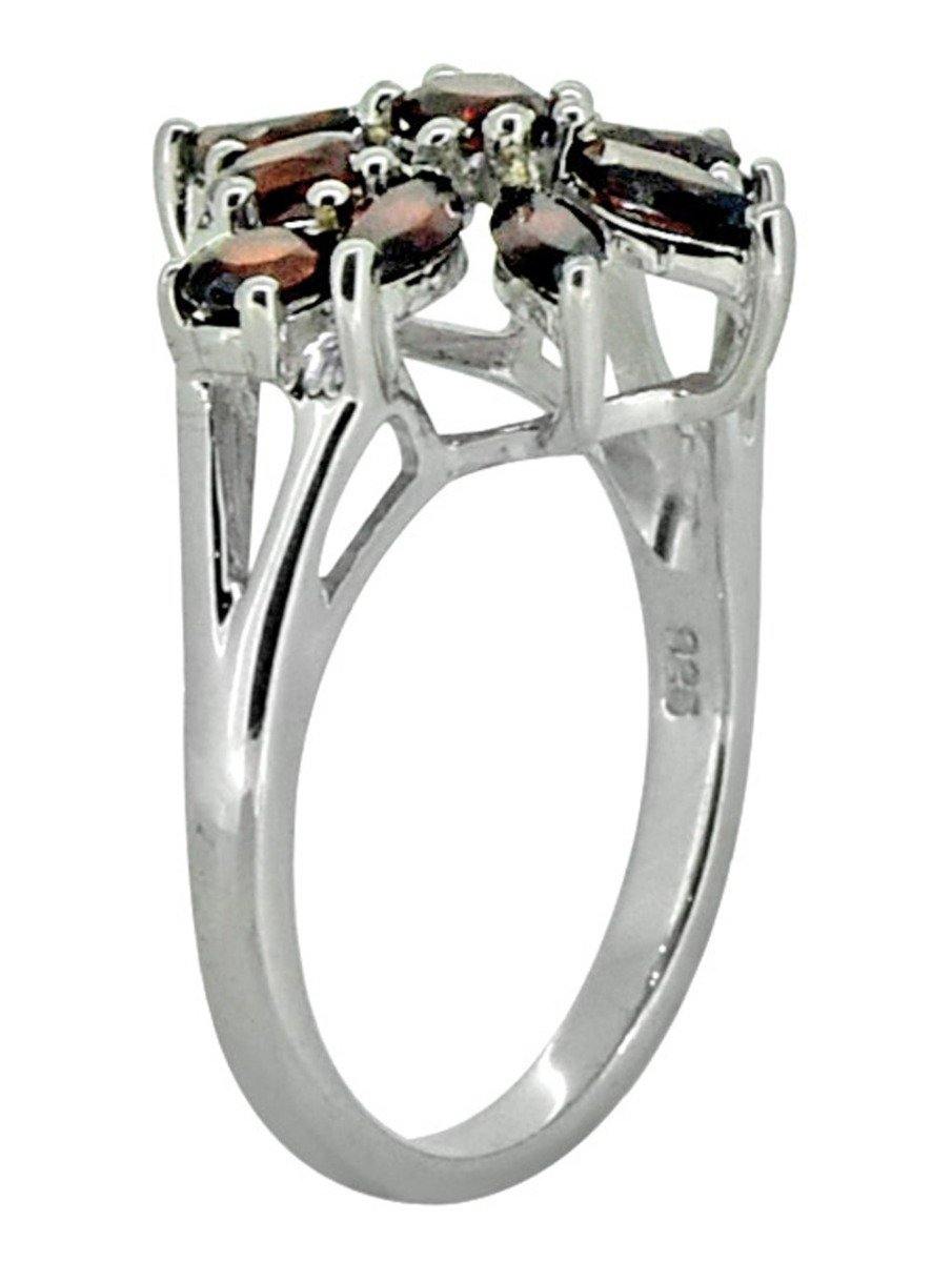Natural Red Garnet Solid 925 Sterling Silver Flower Cluster Ring Jewelry - YoTreasure