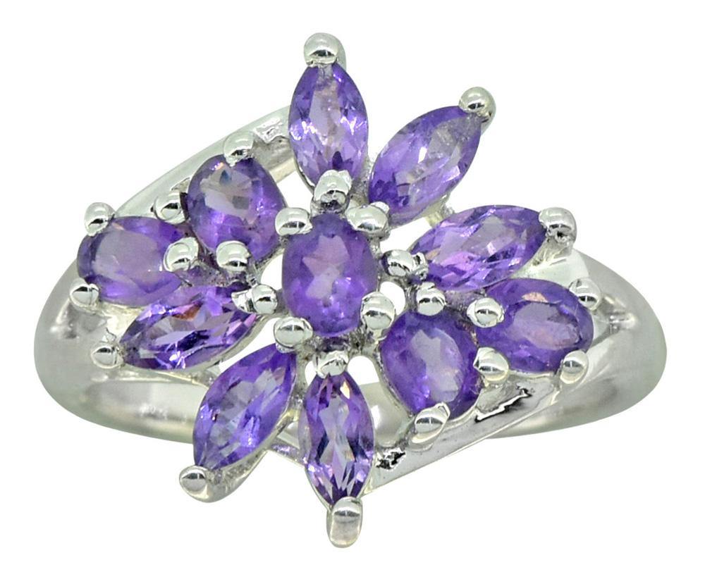 Natural Purple Amethyst 925 Sterling Silver Flower Cluster Ring - YoTreasure