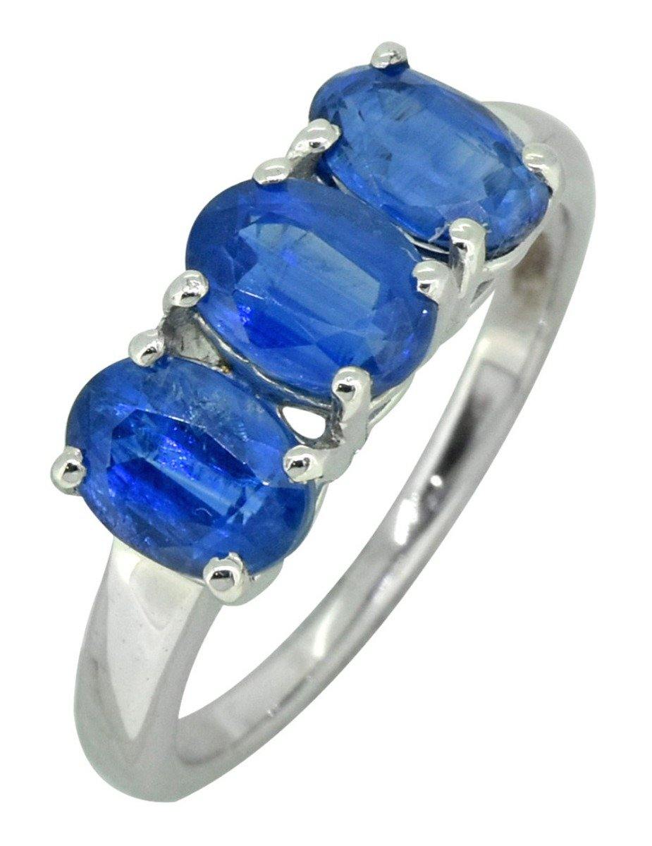 Blue Kyanite 925 Sterling Silver 3-Stone Ring - YoTreasure