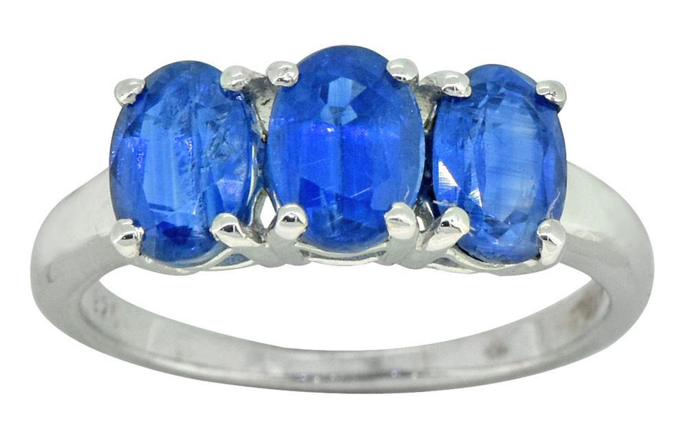 Blue Kyanite 925 Sterling Silver 3-Stone Ring - YoTreasure