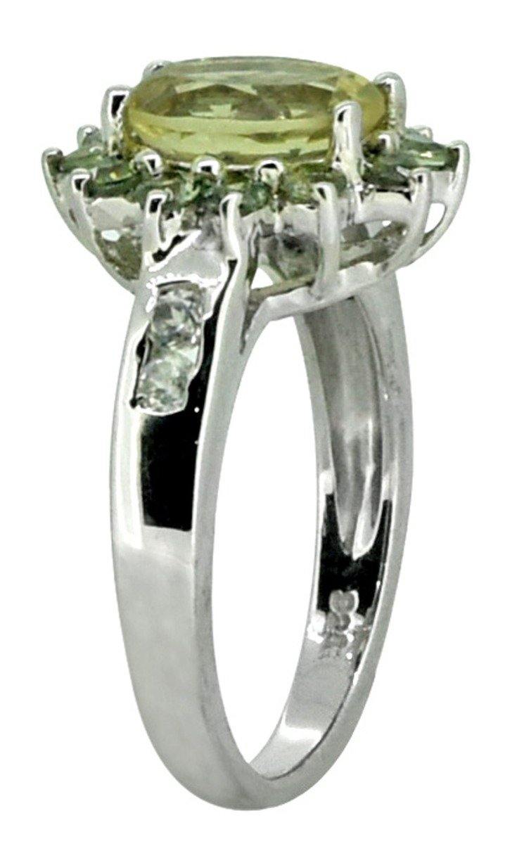 925 Sterling Silver Oval Orthoclase Green Sapphire Flower Cocktail Ring - YoTreasure